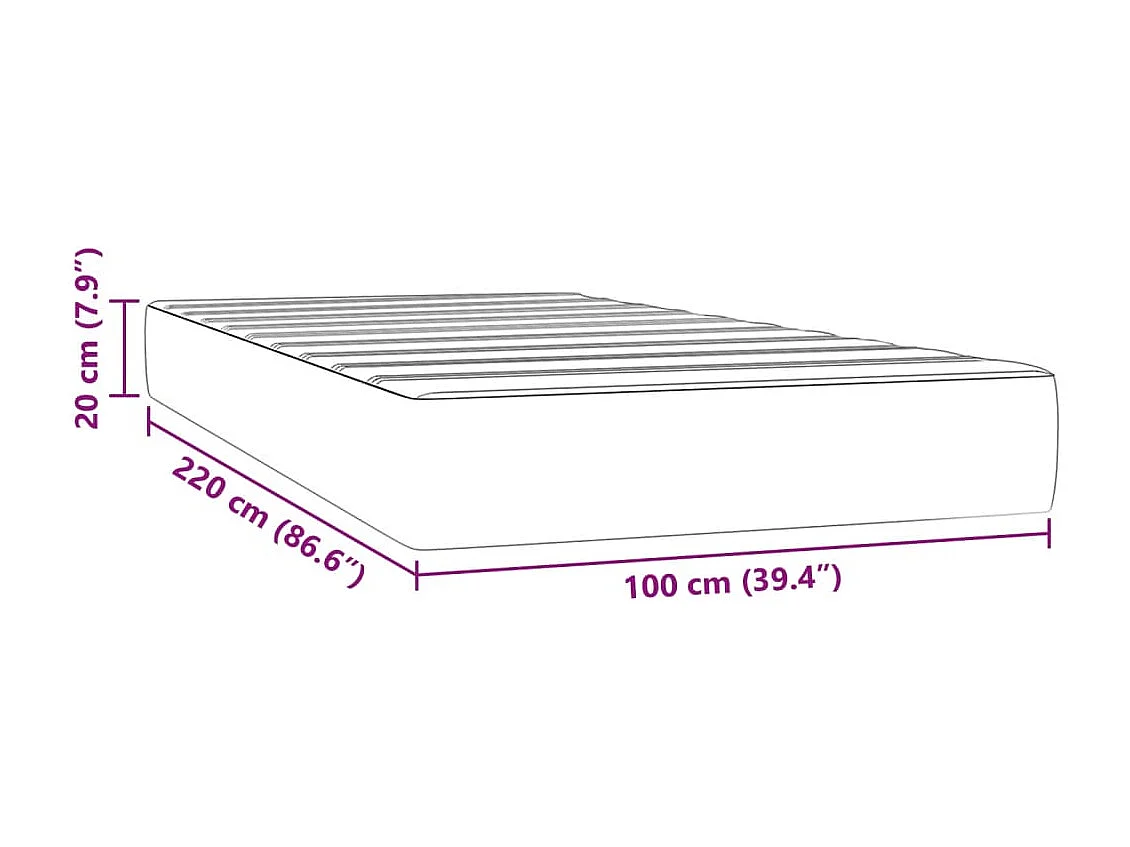Matelas de lit à ressorts ensachés noir 100x220x20 cm velours