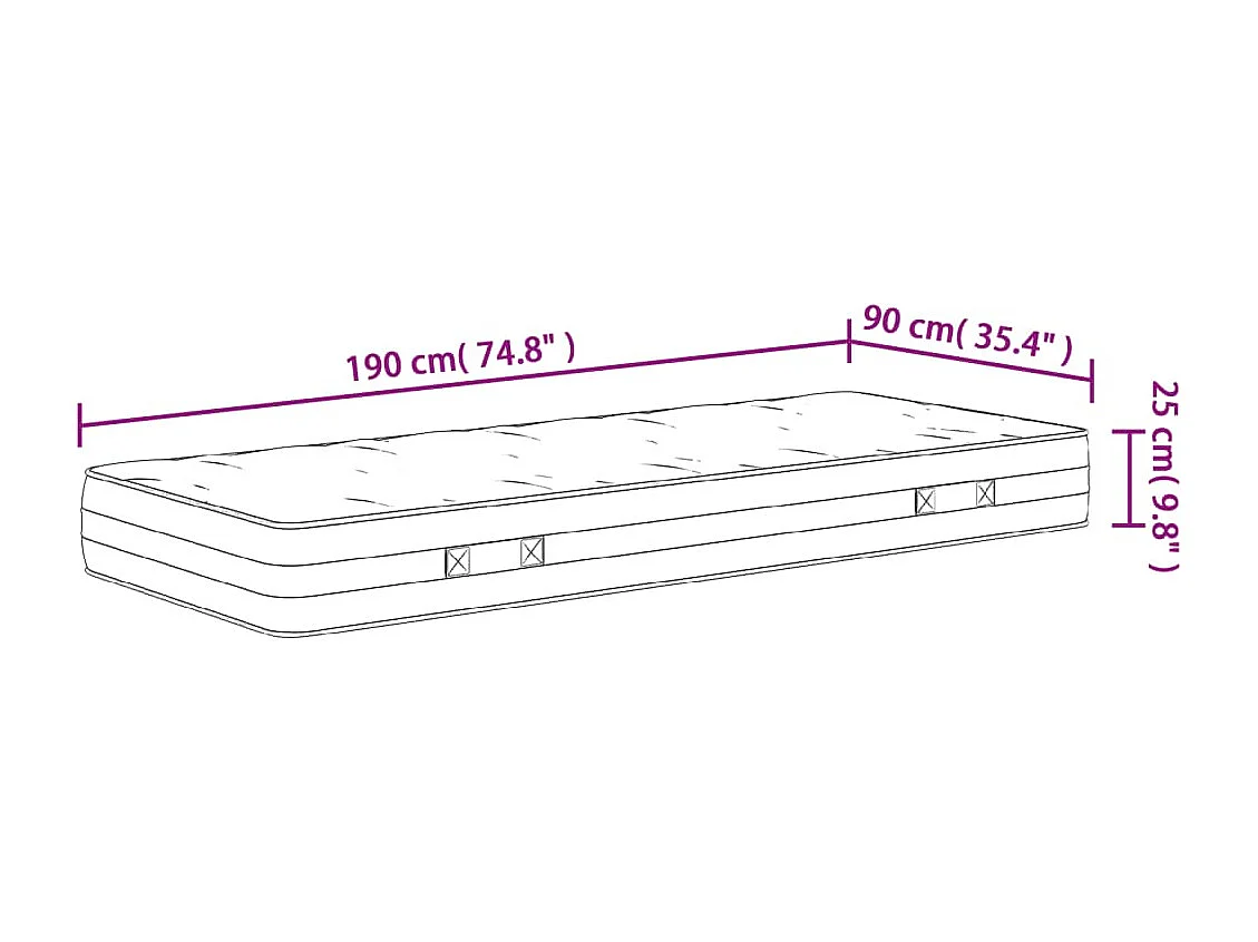 Matelas à ressorts ensachés dureté moyenne 90x190 cm
