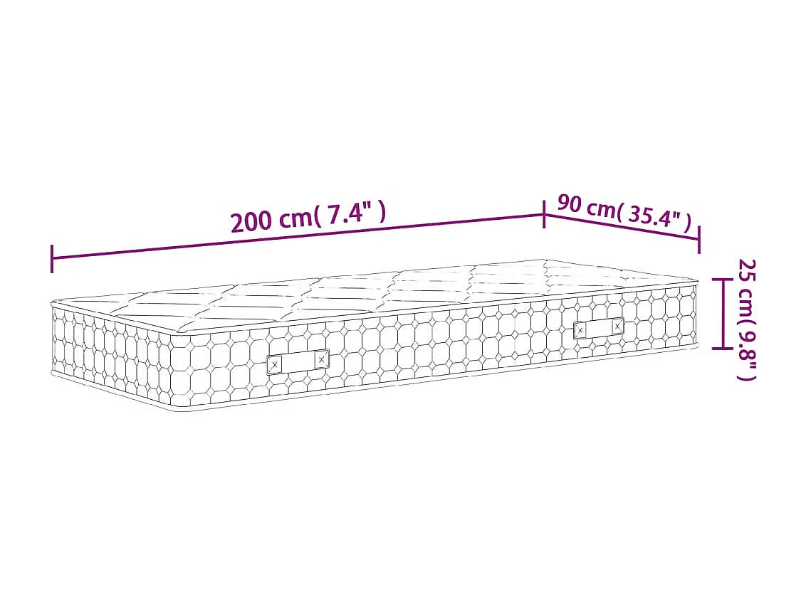 Matelas à ressorts ensachés dureté moyenne 90x200 cm