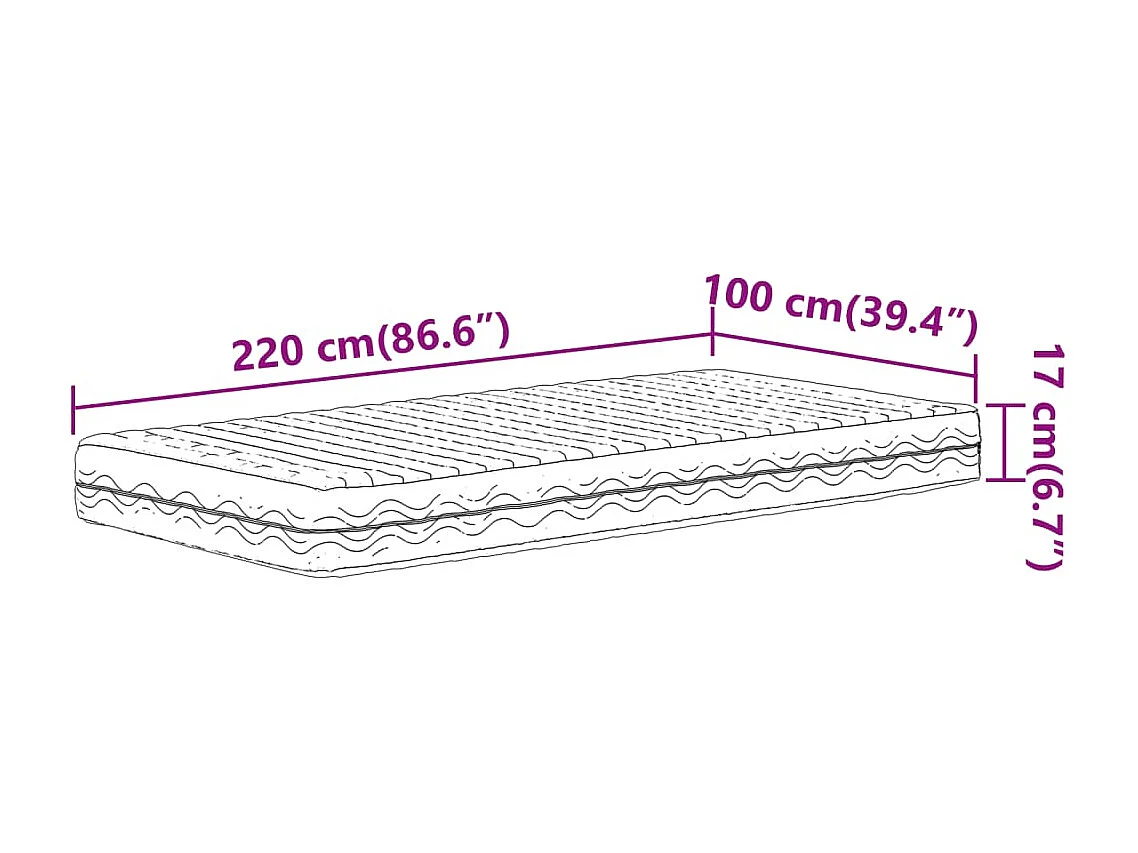 Matelas en mousse blanc 100x220 cm dureté H2 H3