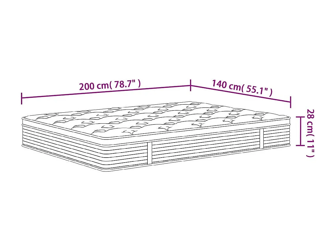 Middelgrote pocketveringmatras 140x200 cm