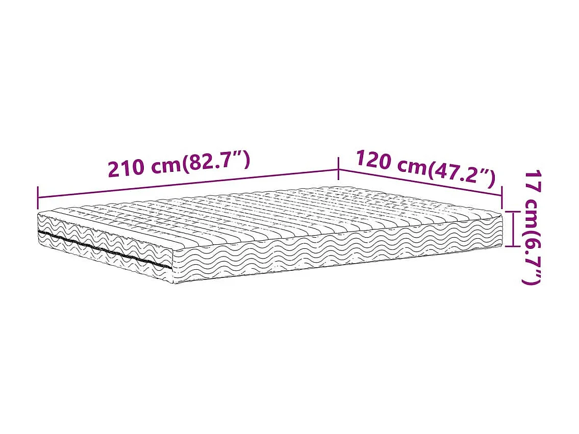 Materasso in schiuma bianca 120x210 cm durezza H2 H3
