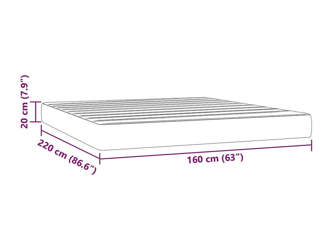 Matelas de lit à ressorts ensachés 160x220x20 cm velours