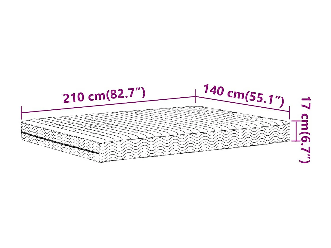 Colchão de espuma branca 140x210 cm dureza H2 H3