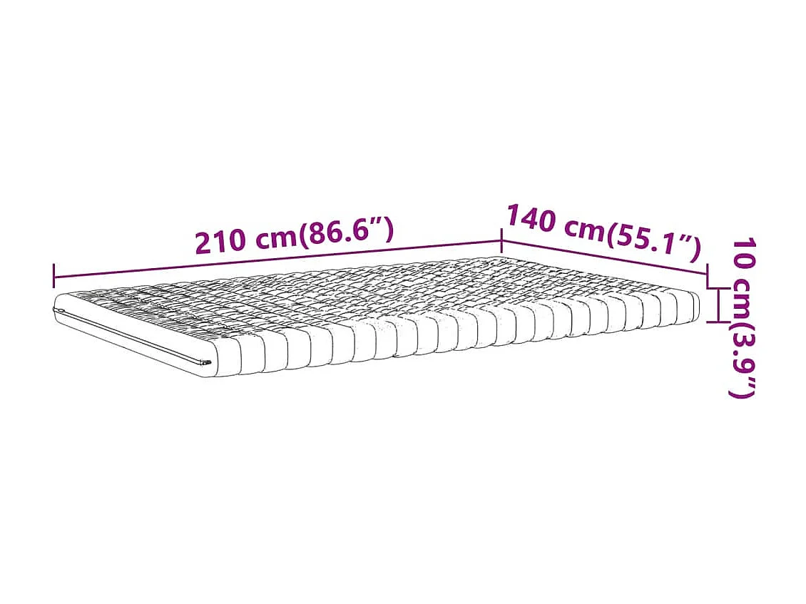 Matelas en mousse blanc 140x210 cm 7 zones dureté 20 ILD
