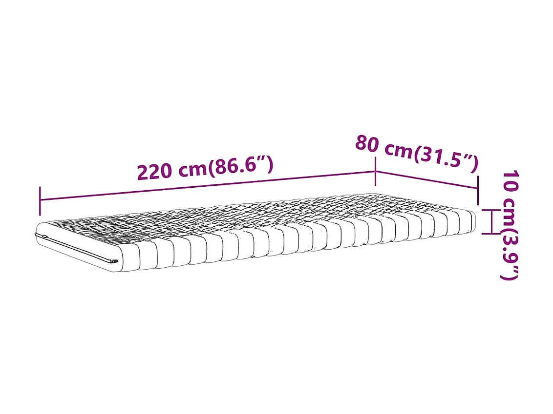 Matelas en mousse blanc 80x220 cm 7 zones dureté 20 ILD