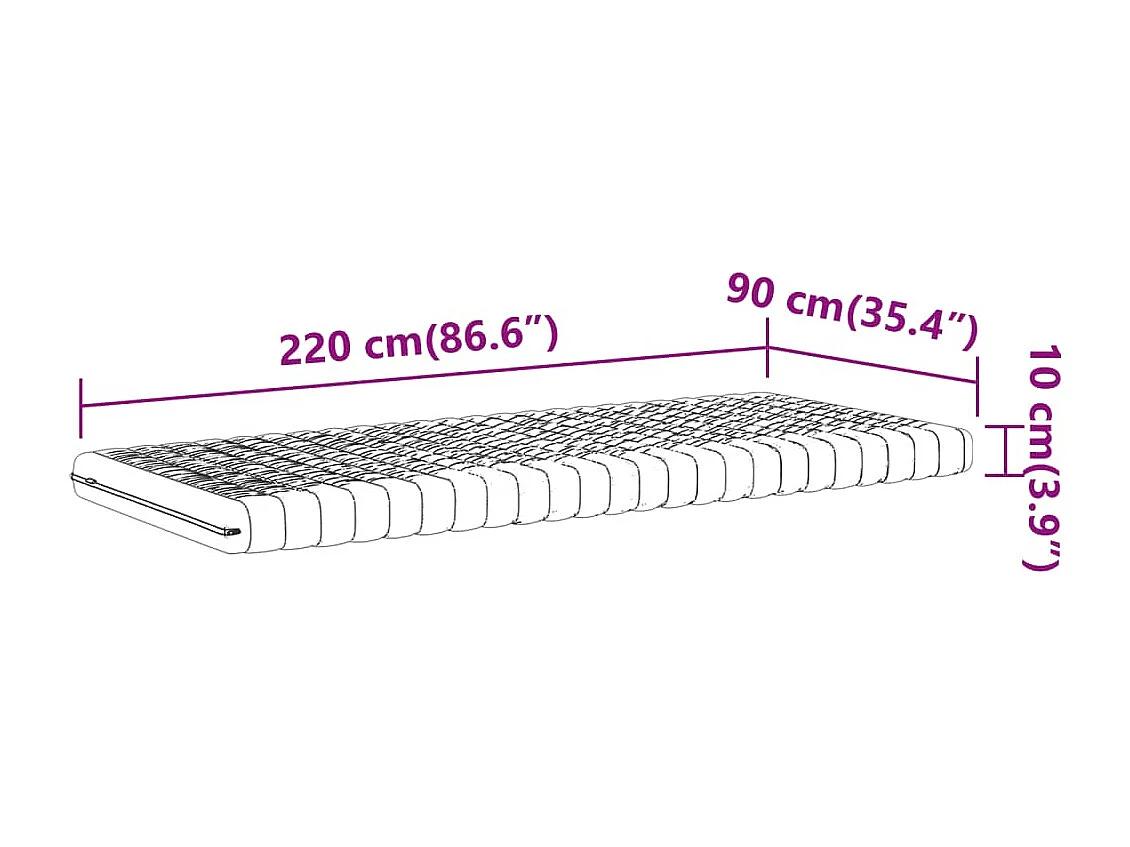 Matelas en mousse blanc 90x220 cm 7 zones dureté 20 ILD