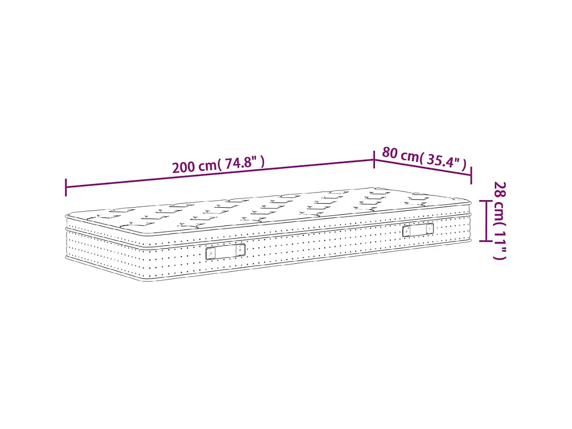 Middelgrote pocketveringmatras 80x200 cm