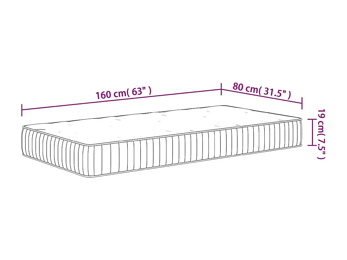 Matelas à ressorts ensachés pour enfants moyen 80x160 cm