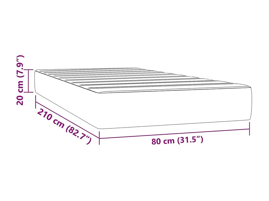 Materasso per letto a molle insacchettate rosa 80x210x20 cm in velluto