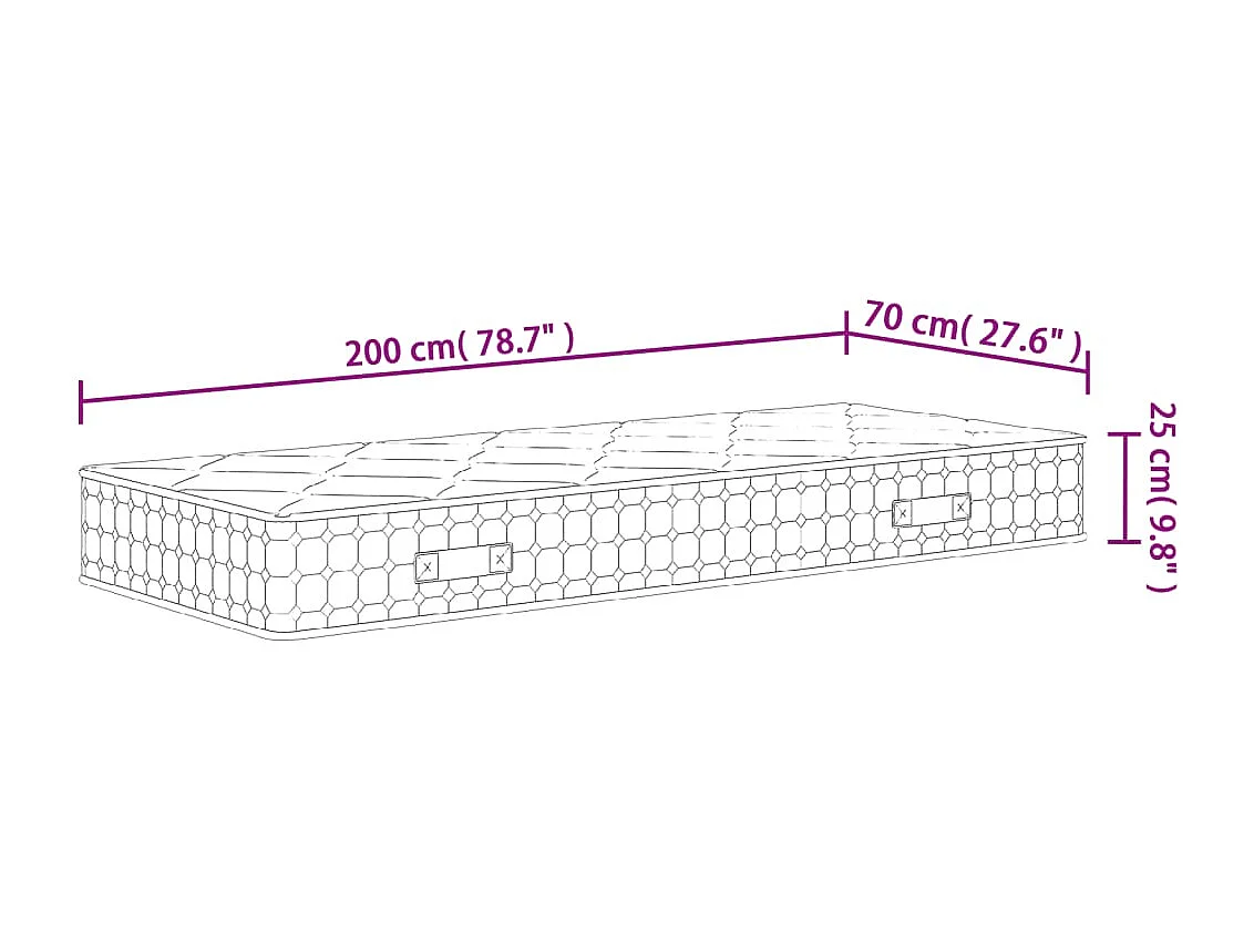 Matelas à ressorts ensachés dureté moyenne 70x200 cm