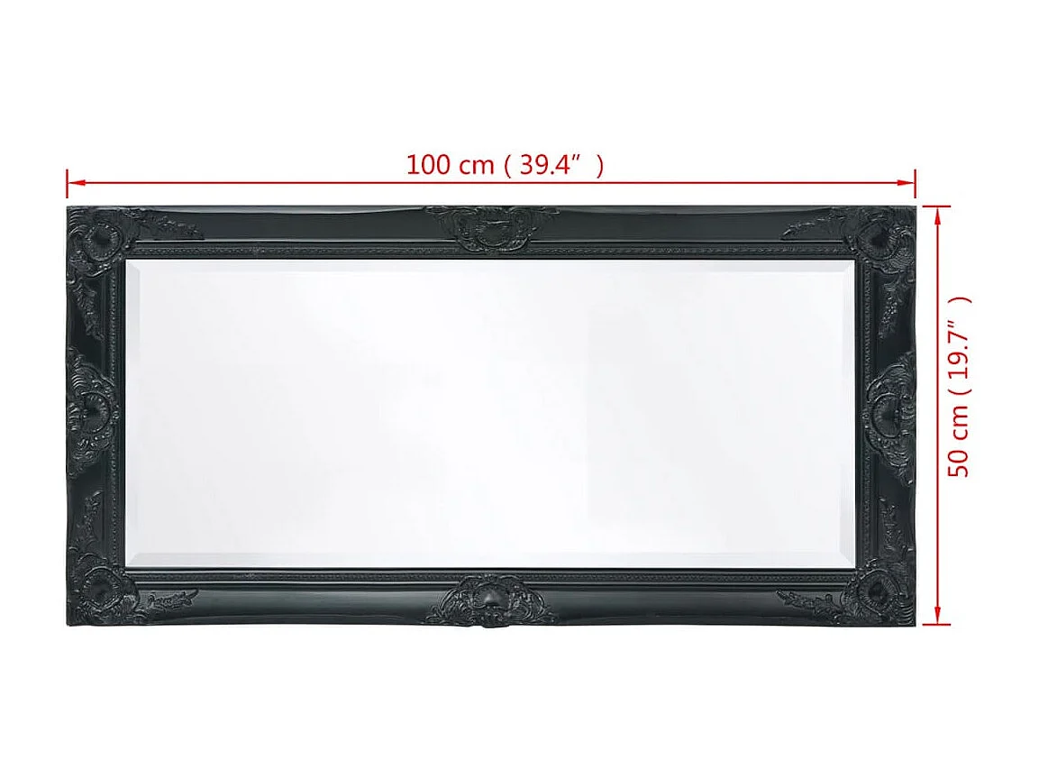 Espejo de pared estilo barroco 100x50 cm negro