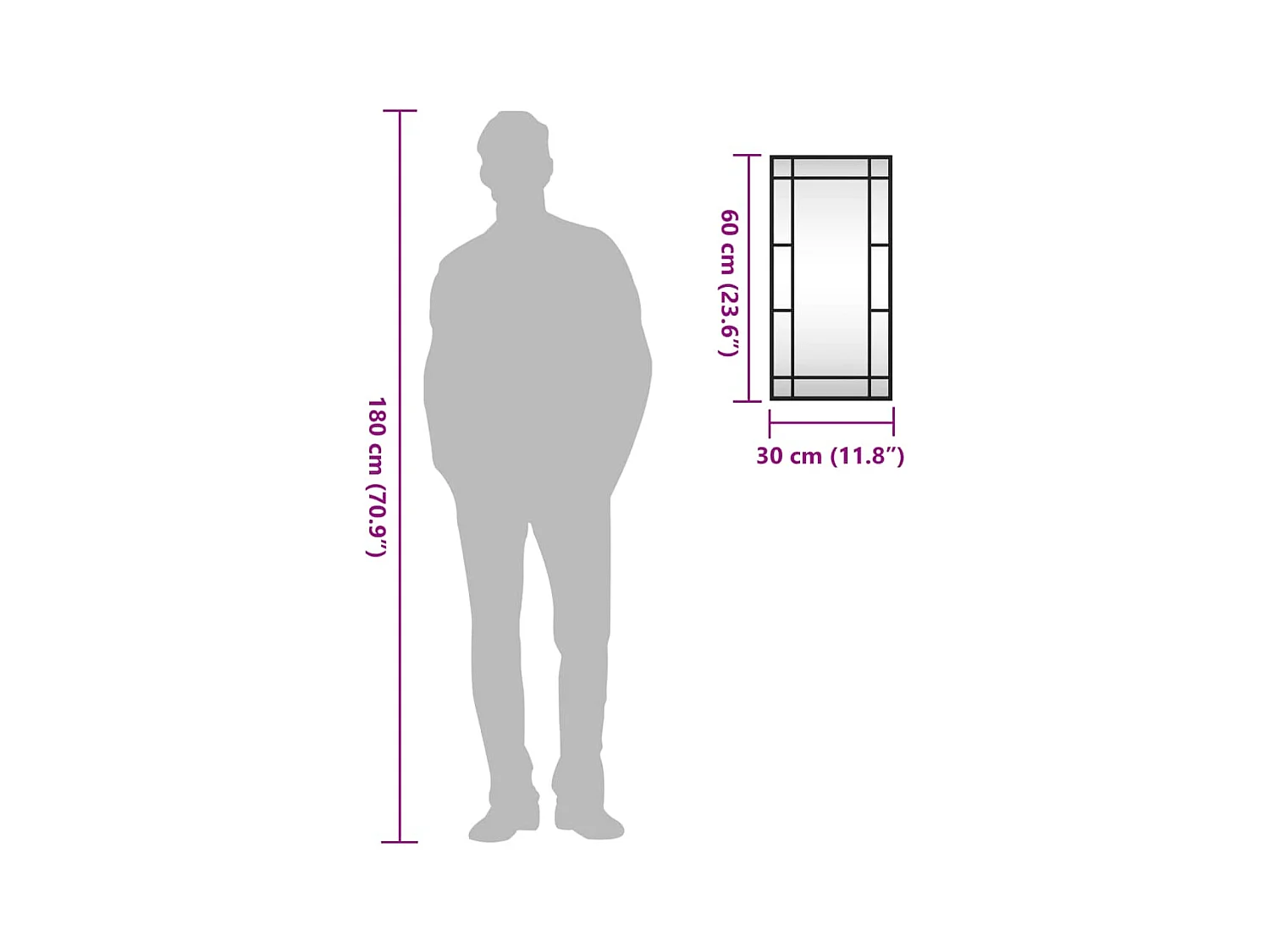 Miroir mural noir 30x60 cm rectangulaire fer