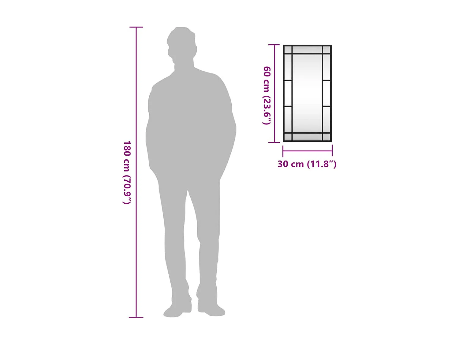 Miroir mural noir 30x60 cm rectangulaire fer