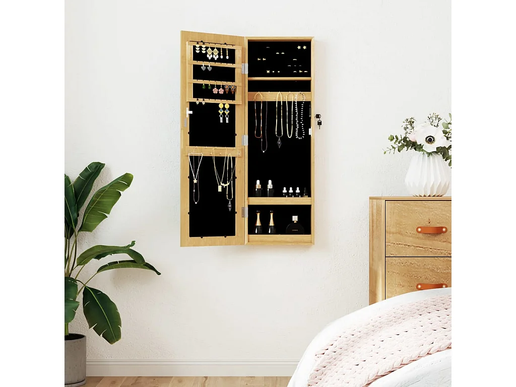 Sieradenkast met spiegel wandgemonteerd 30x8,5x90 cm wit