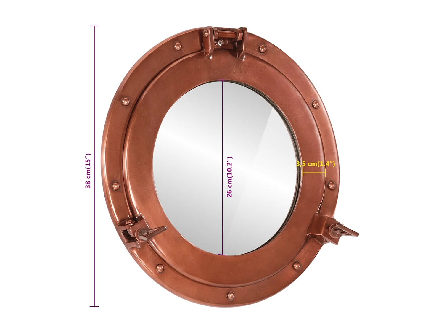 Espejo de ojo de buey de pared aluminio y vidrio Ø38 cm