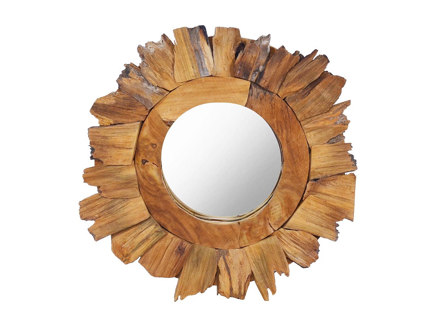 Specchio Rotondo Da Parete In Teak ErosØ 60 Cm, Cornice Naturale Unica, Diametro Specchio 35 Cm