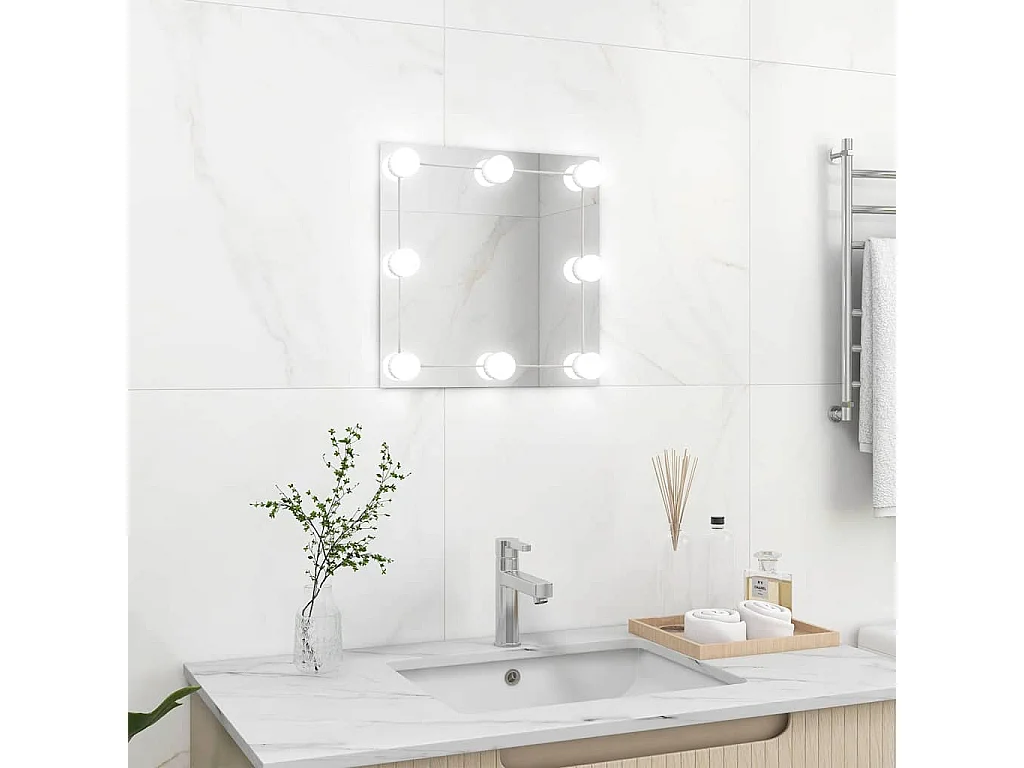 Miroir mural avec lampes LED Carré Verre