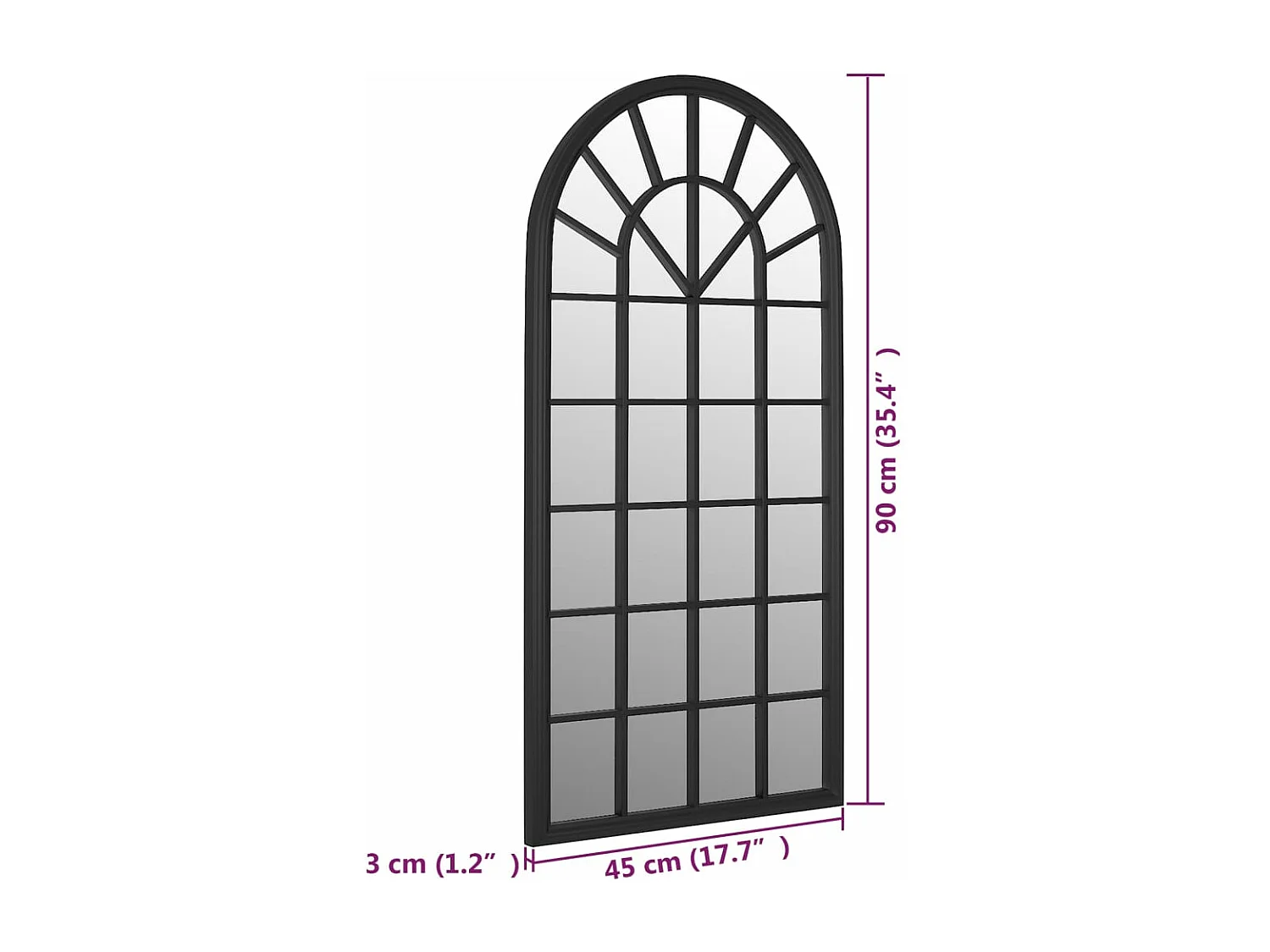 Miroir Noir 90x45 cm Fer pour utilisation à l'intérieur