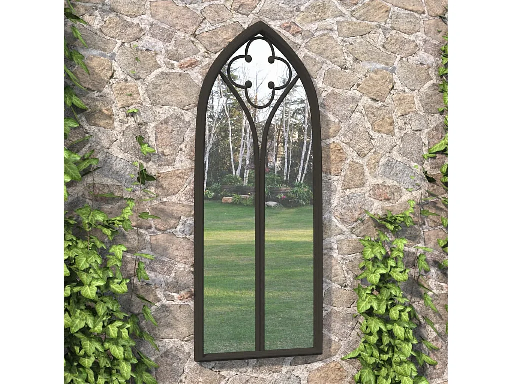 Specchio da Giardino Nero 70x30 cm in Ferro per Uso Esterno