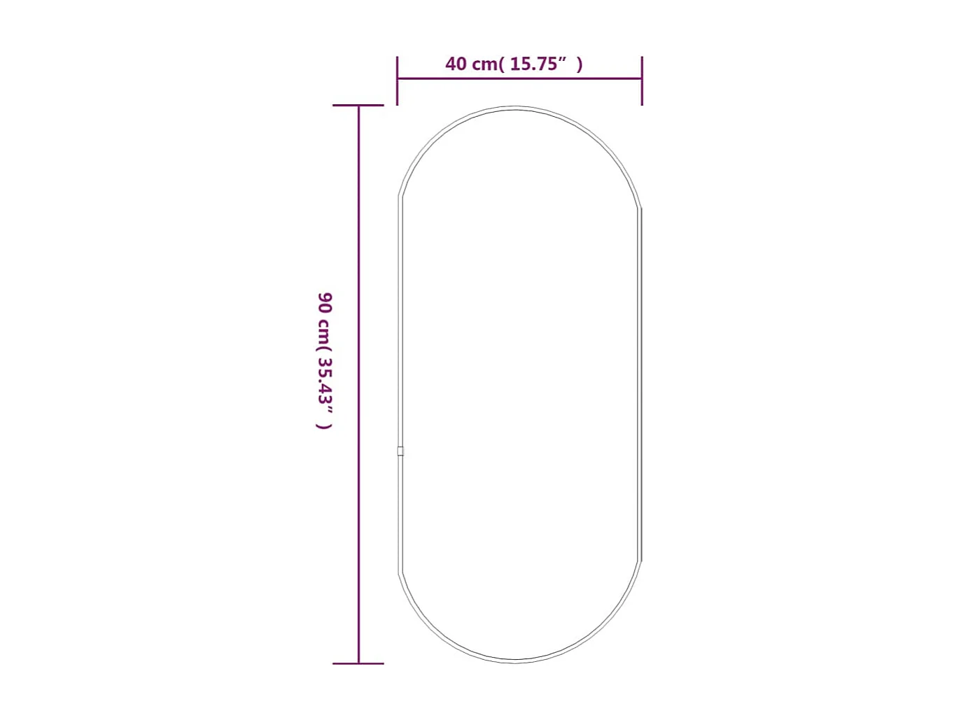 Specchio da Parete Argento 90x40 cm Ovale