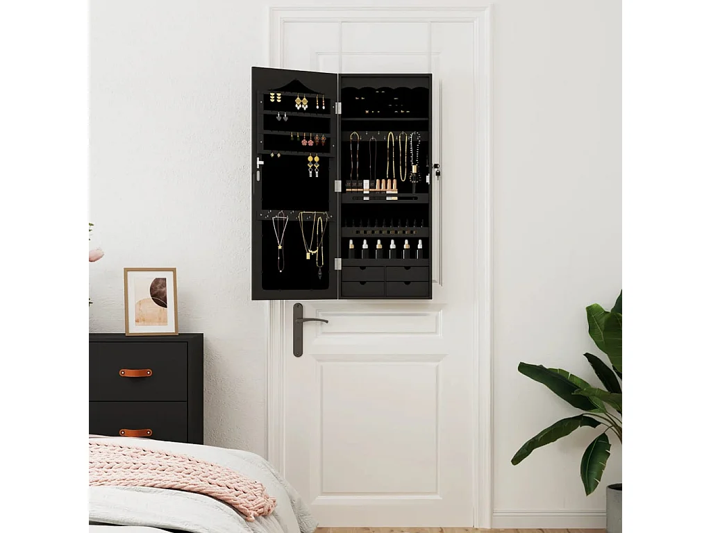 Móvel para joias de parede espelhado 37,5x10x90 cm preto