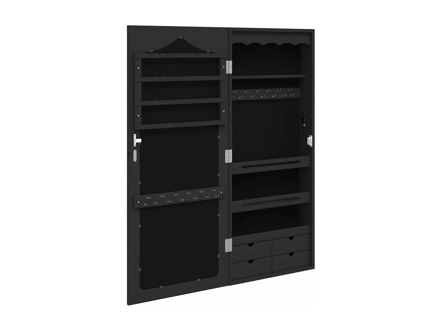 Móvel para joias de parede espelhado 37,5x10x90 cm preto