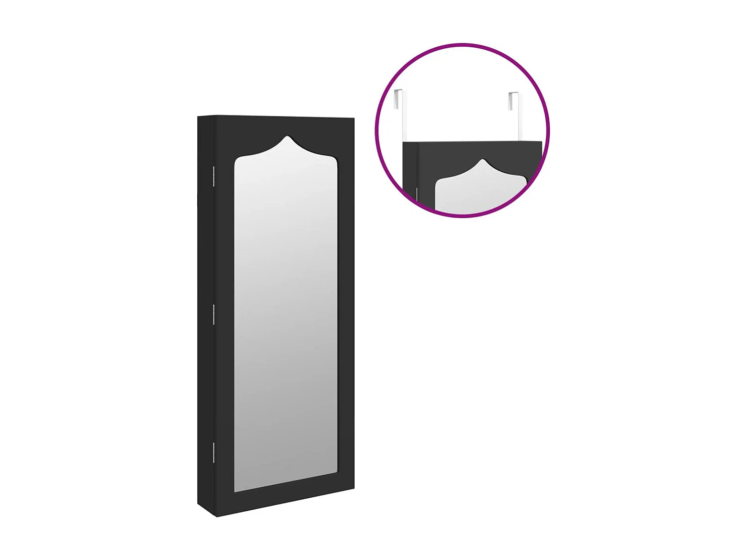 Móvel para joias de parede espelhado 37,5x10x90 cm preto