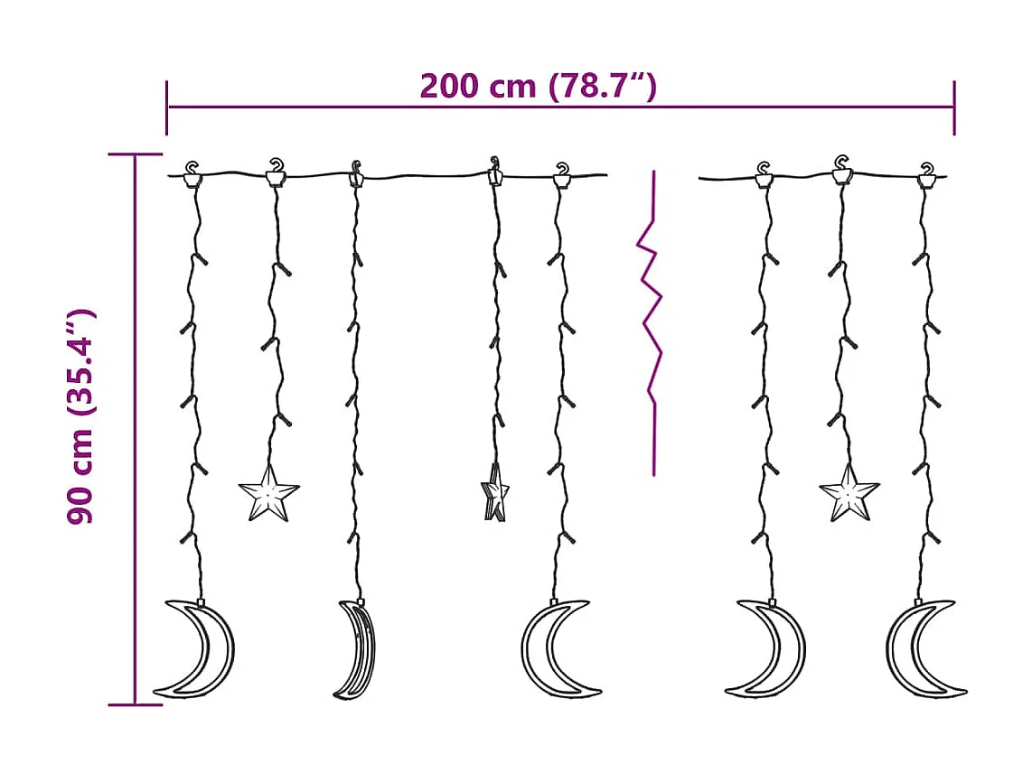 Guirlande lumineuse étoile et lune avec télécommande 138 LED