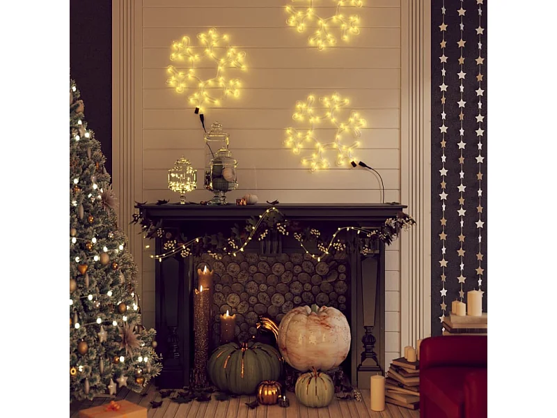 Fiocchi di neve natalizi con LED 3 pz Bianco caldo 27x27 cm