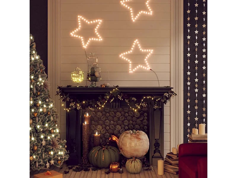 Figuras de estrelas de Natal com 48 LEDs 3 peças Branco quente 56 cm