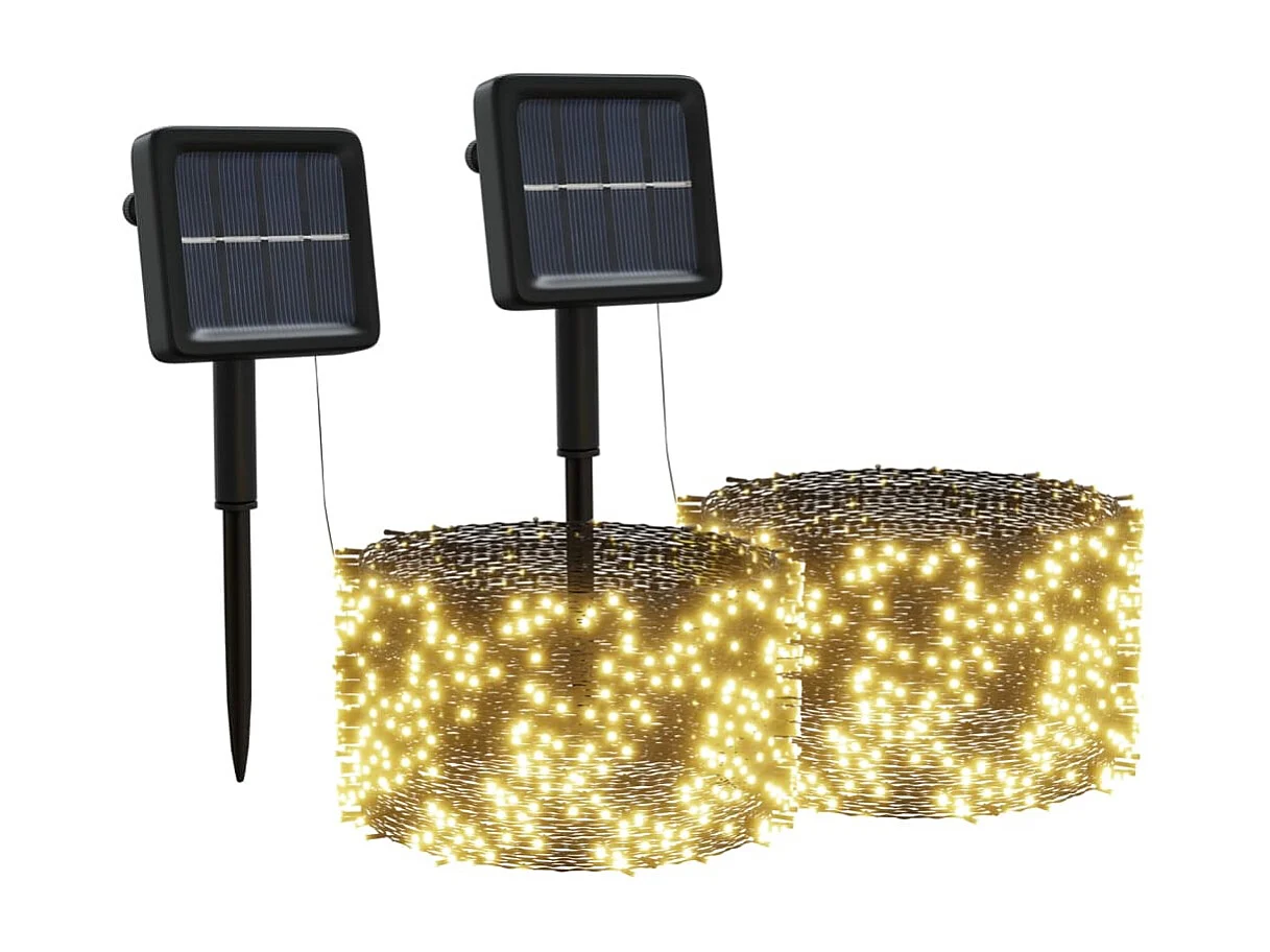 Lampes solaires 2 pcs 2x200 LED Blanc chaud Intérieur Extérieur