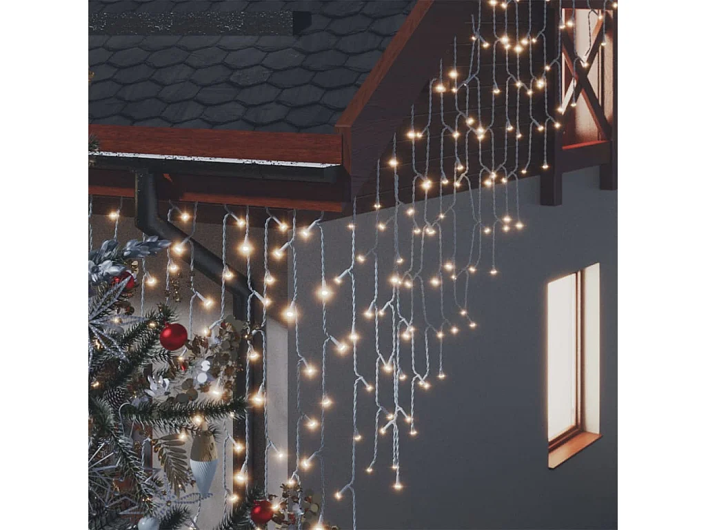 Rideau lumineux à glaçons LED 10m 400LED Blanc chaud 8fonctions