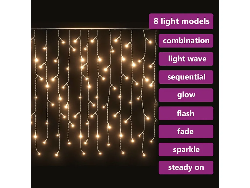 Rideau lumineux à glaçons LED 10m 400LED Blanc chaud 8fonctions