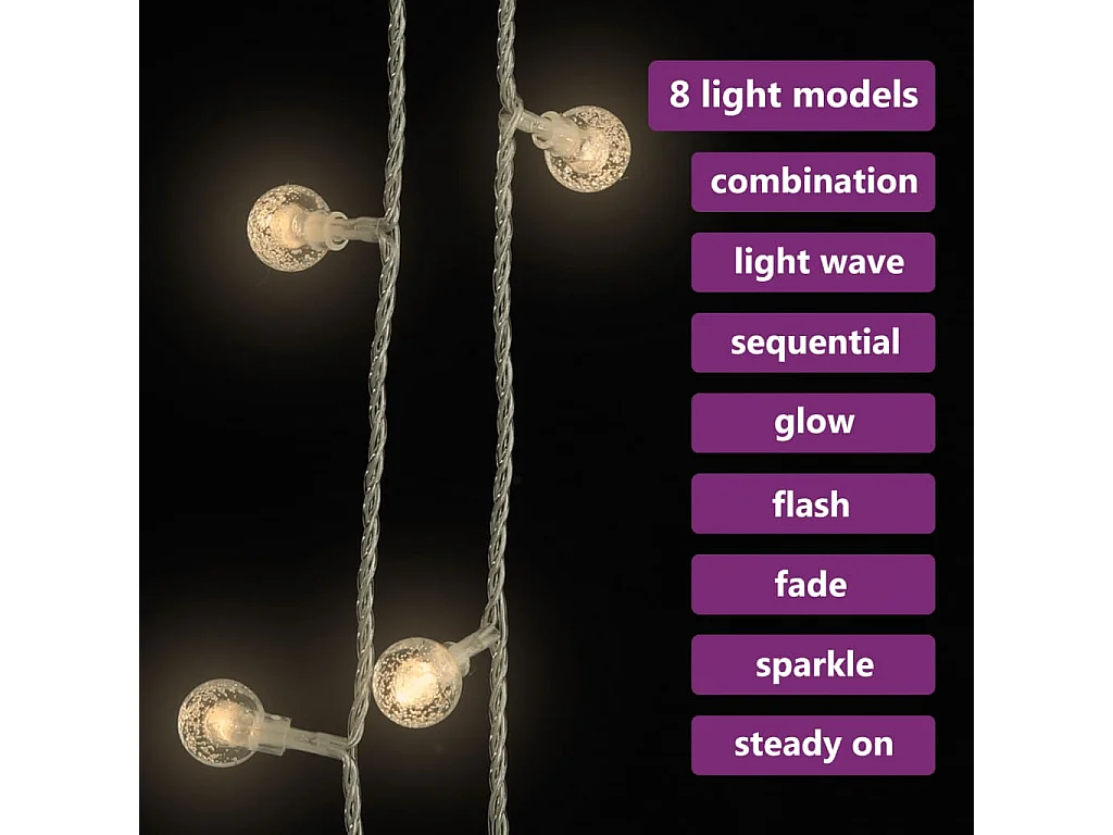 Globus-Lichterkette 40 m, 400 warmweiße LEDs, 8 Funktionen
