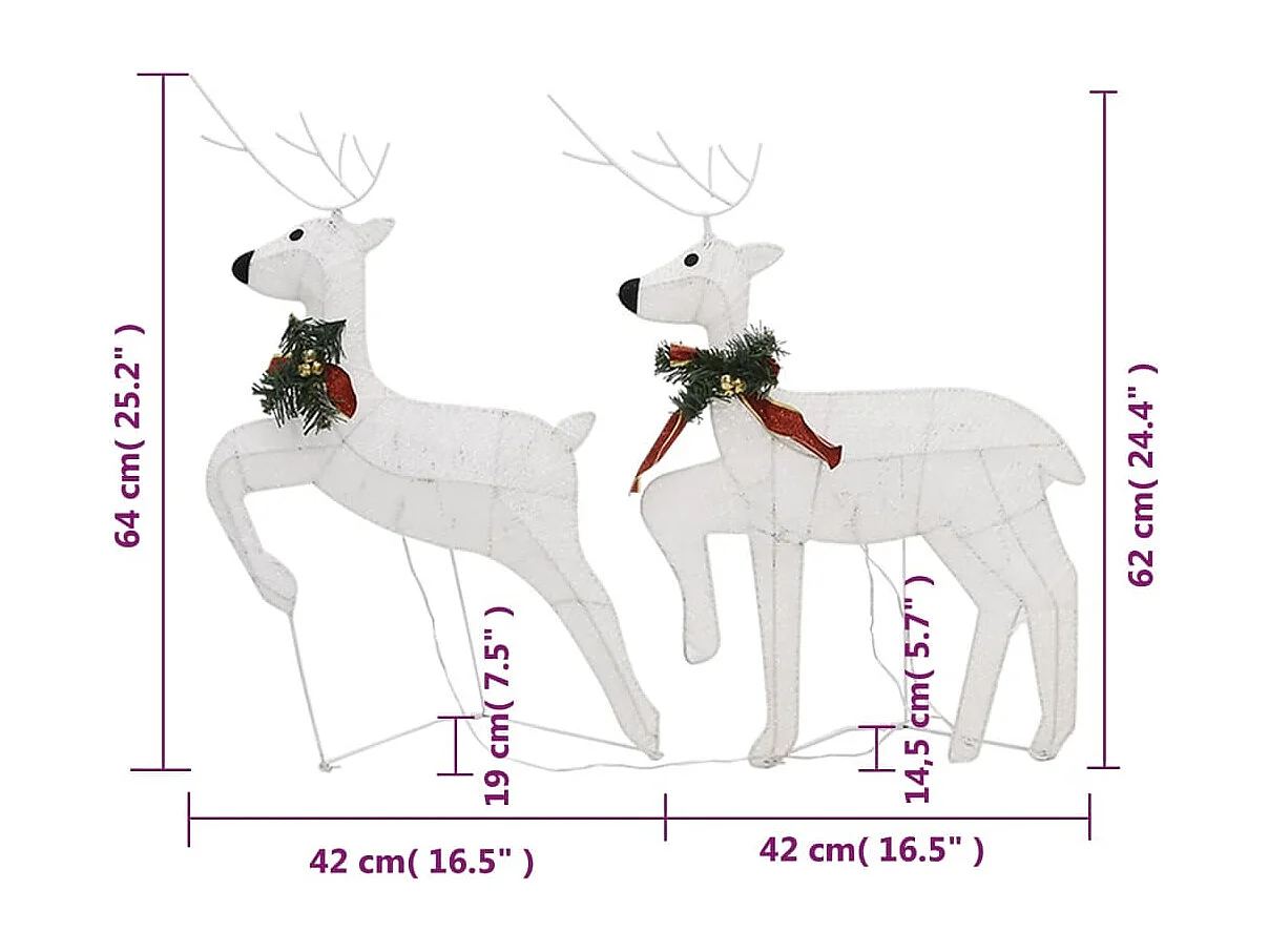 Rennes de Noël 2 pcs Blanc 40 LED