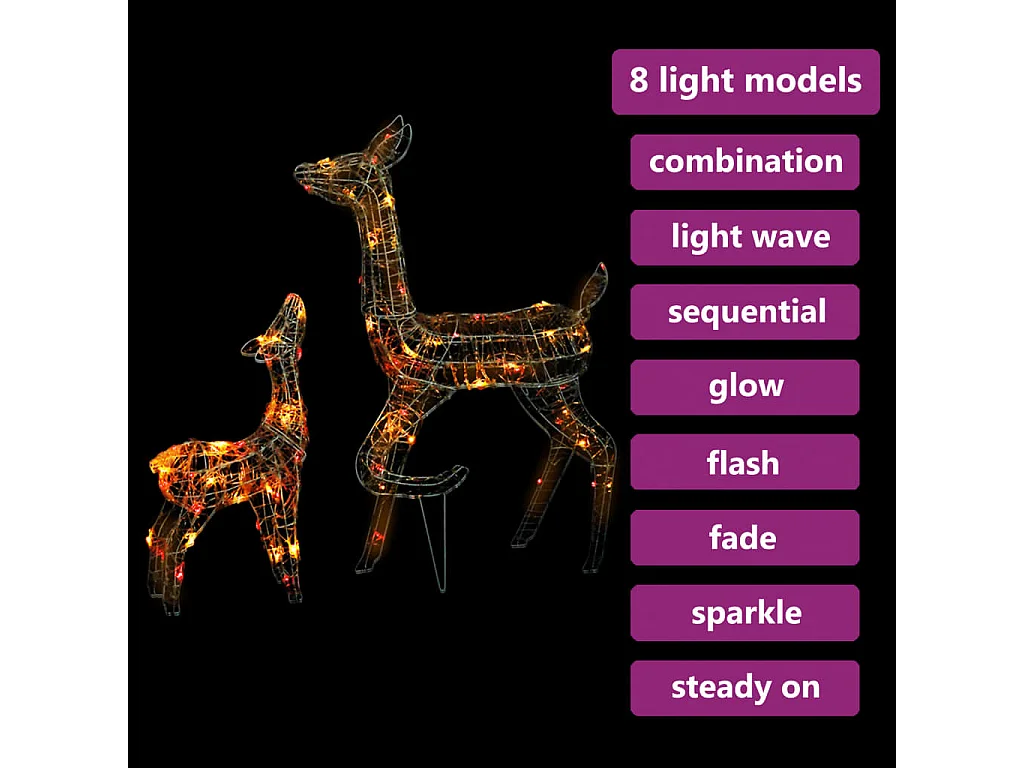 Decoração familiar de renas Acrílico 160 LED colorido