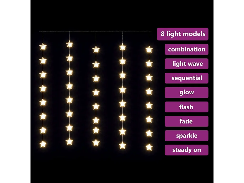 Guirlande lumineuse à étoiles LED 200LED Blanc chaud 8fonctions