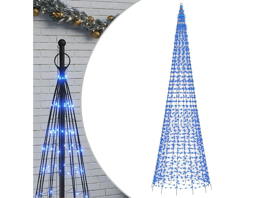 Árbol de Navidad iluminado sobre asta de bandera 1534 LED azul 500 cm