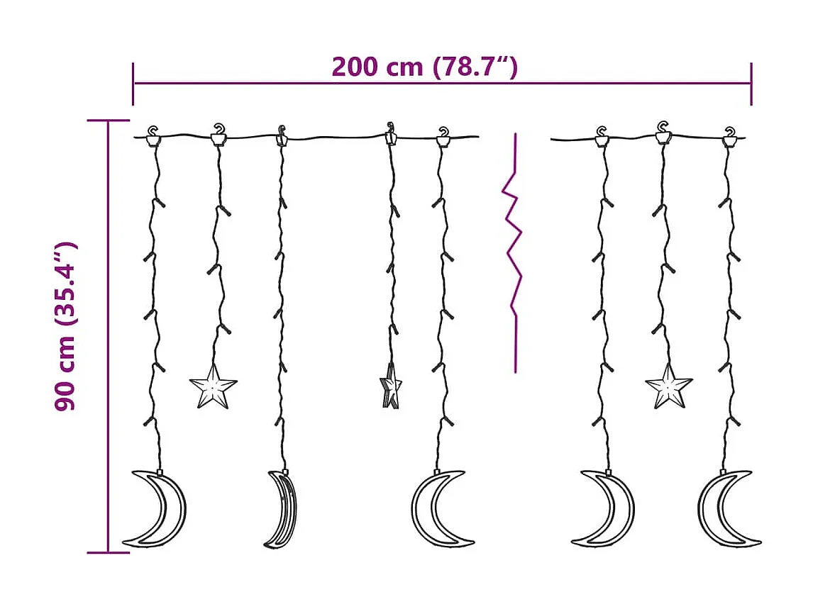 Fio de luz da estrela e da lua com controle remoto 138 LED