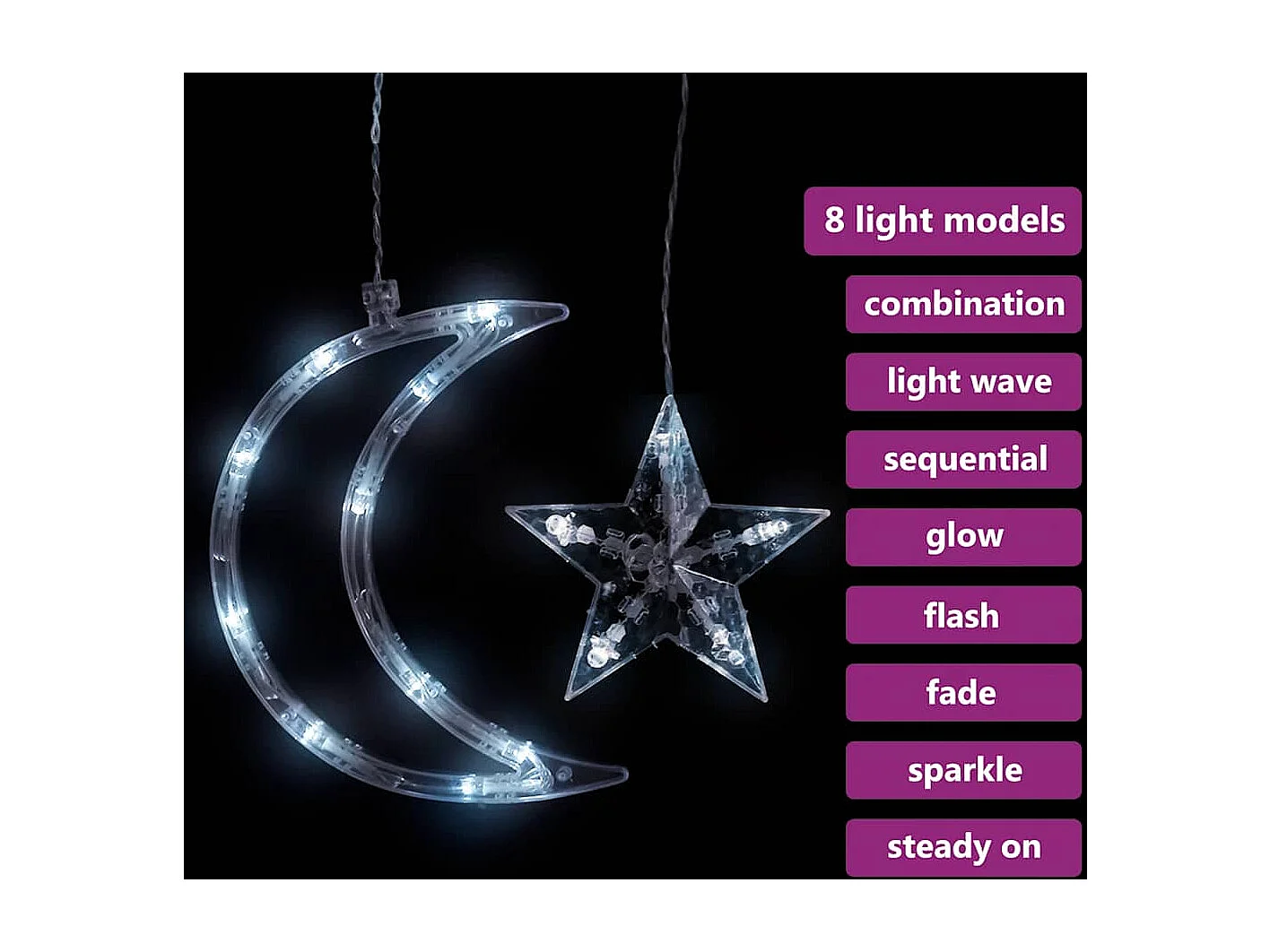 Guirlande lumineuse étoile et lune avec télécommande 345 LED