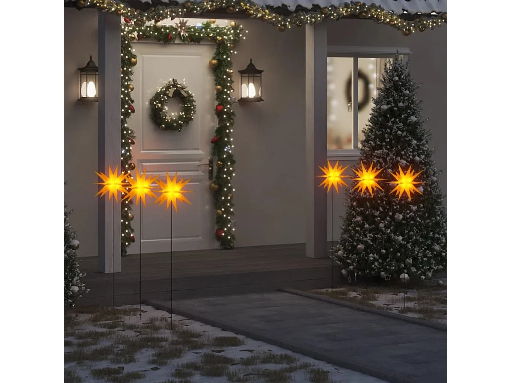 Lumières de Noël avec piquets 3 pcs LED pliable jaune 35 cm