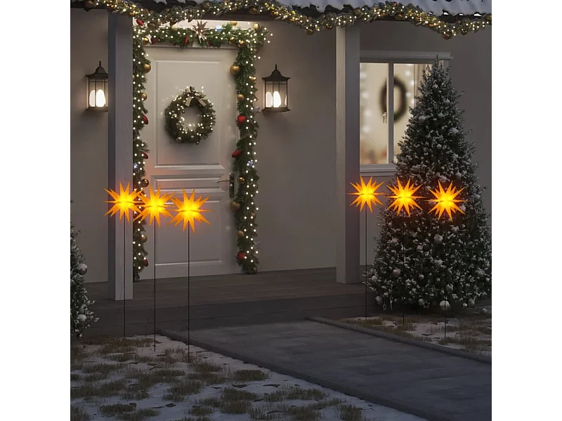 Lumières de Noël avec piquets 3 pcs LED pliable jaune 35 cm