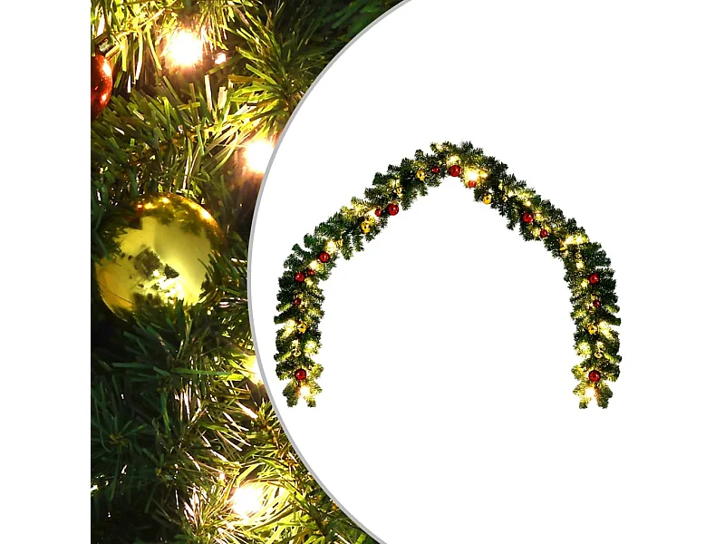 Guirlande de Noël décorée avec boules et lumières LED 10 m