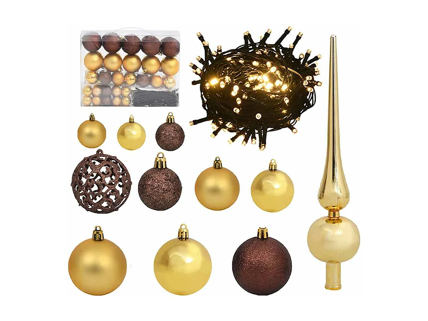 Conjunto de bolas de Natal com picareta e 150 LEDs 61 peças ouro e bronze