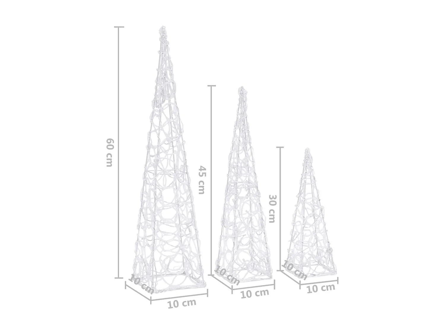 Jeu de cônes lumineux à LED Acrylique Blanc froid 30/45/60 cm