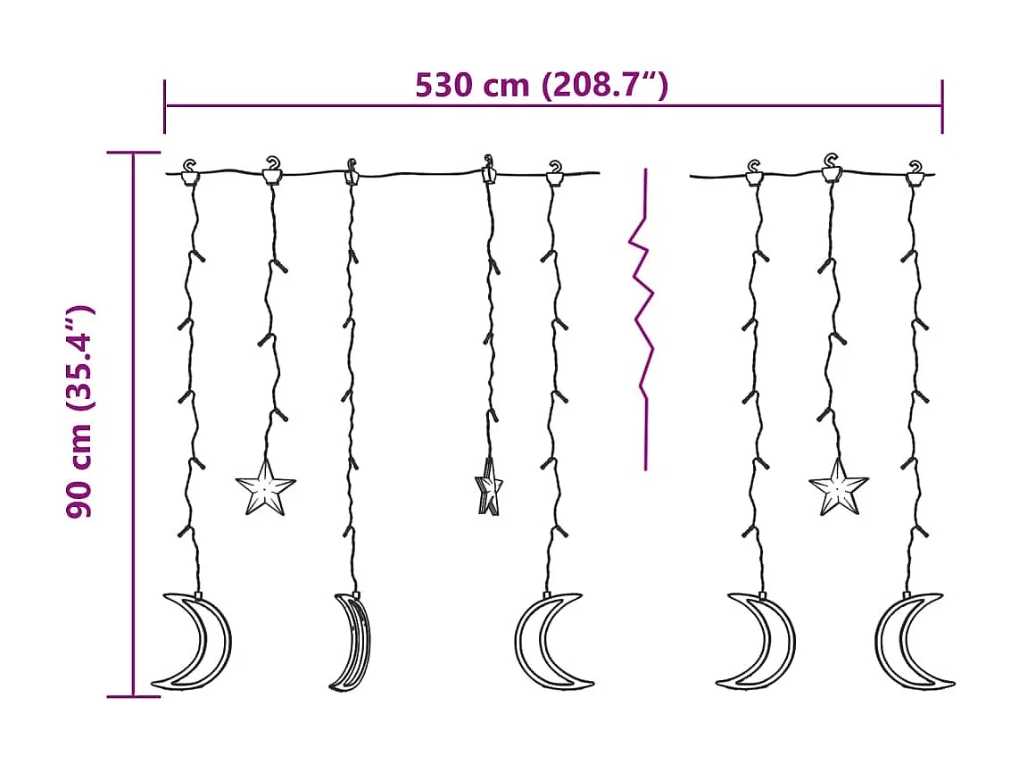 Guirlande lumineuse étoile et lune avec télécommande 345 LED