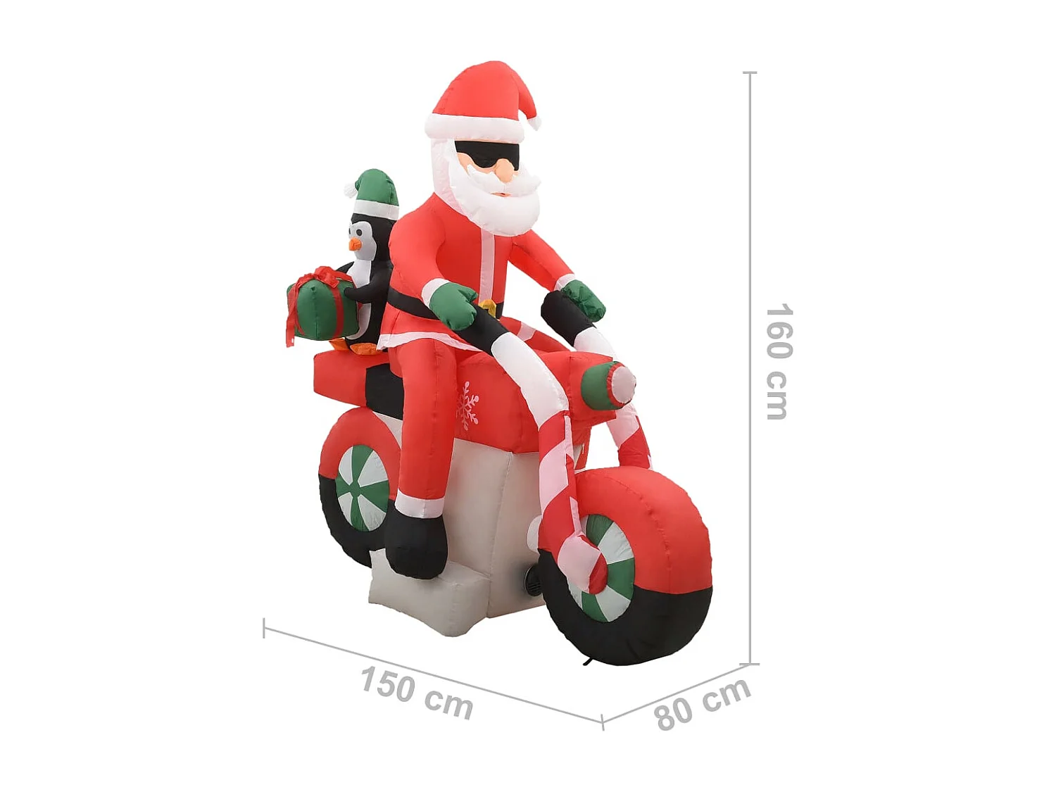 Papai Noel inflável em motocicleta LED IP44 160 cm
