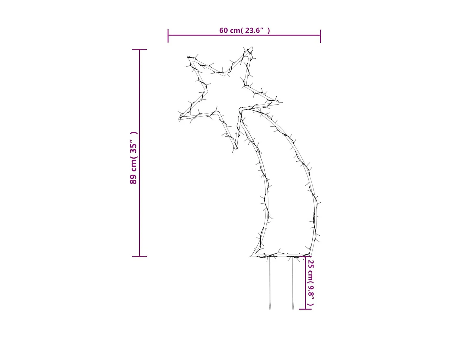 Décoration lumineuse météore de Noël avec piquets 115 LED 89 cm