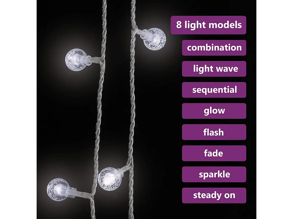 Guirlande lumineuse Globe 20 m 200 LED Blanc froid 8 fonctions